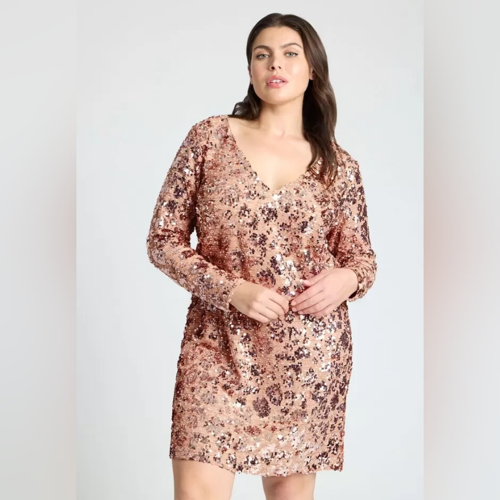 V Neck Rose Gold Mini Dress - Picture 7 of 8